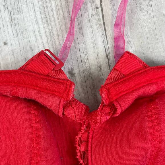 Victorias Secret Red Lace Padded Underwire Front Close Adjustable Strap Bra 36B - Picture 6 of 10